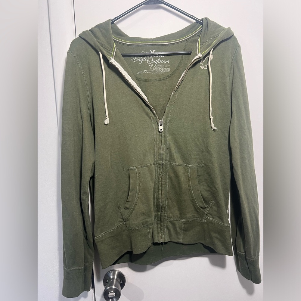 American Eagle Outfitters Olive Green Graphic Hoodie